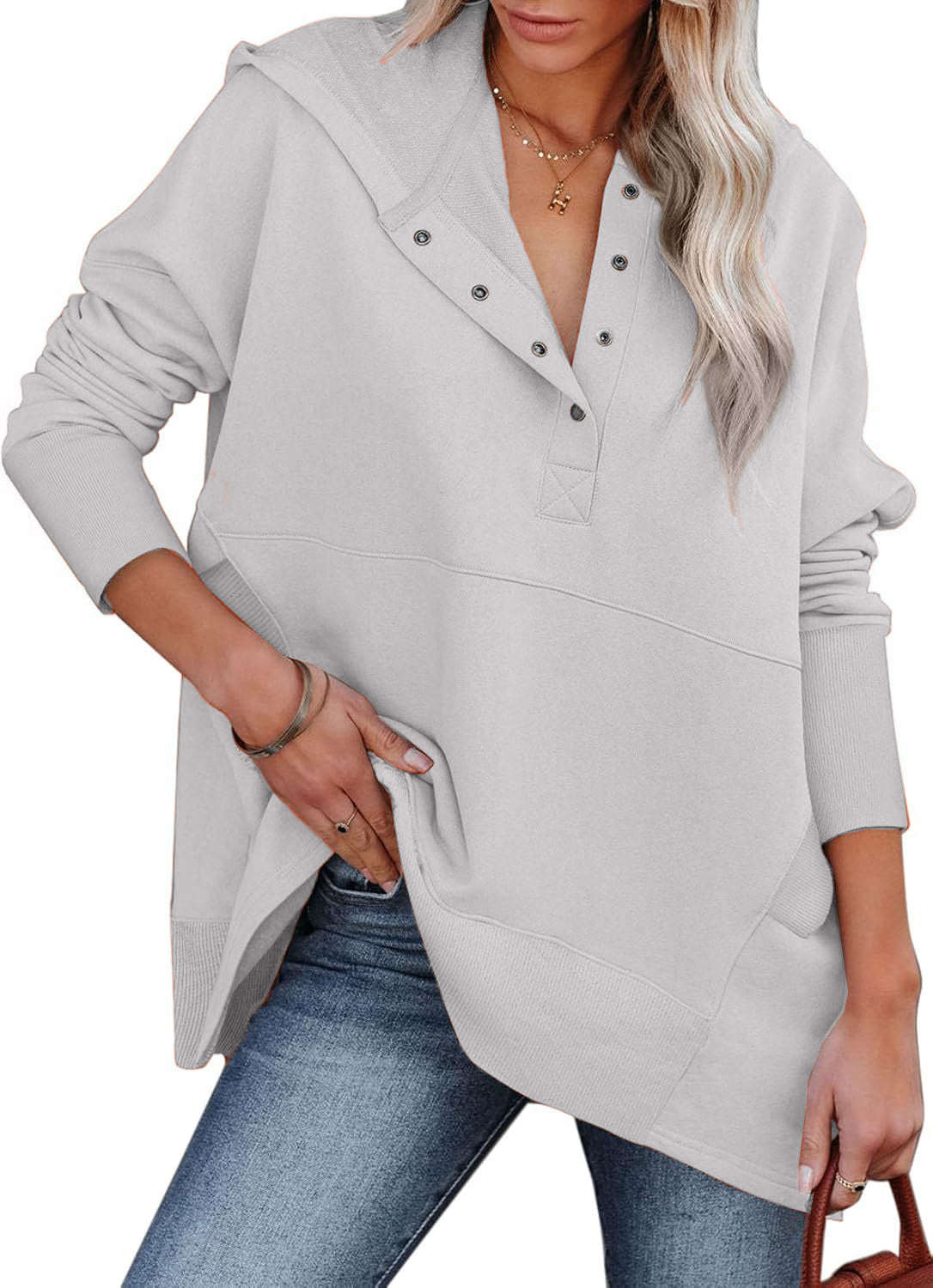 Women's Oversized Half Button Hoodie