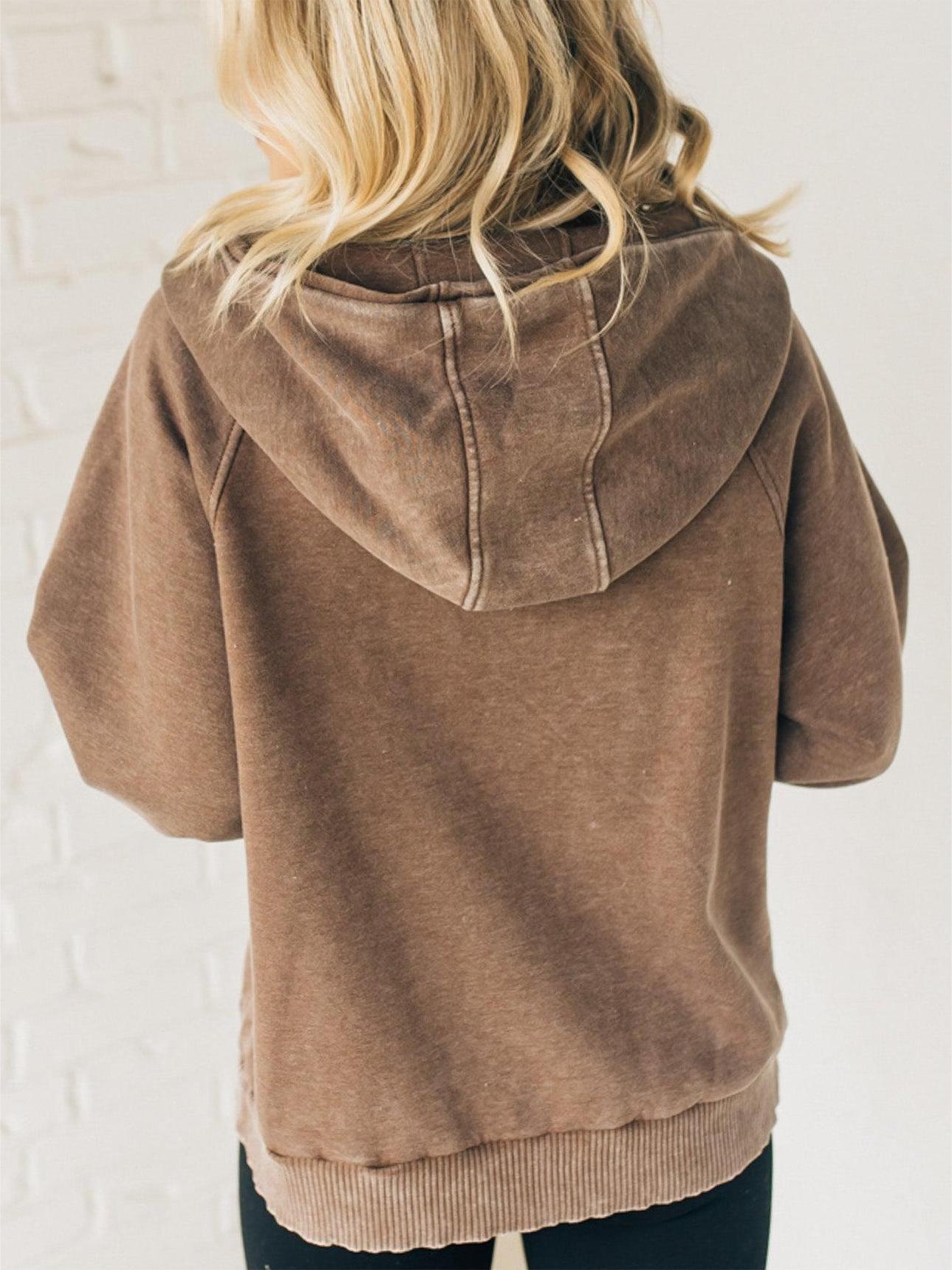 Women's 3/4 Zip Acid Washed Hoodie