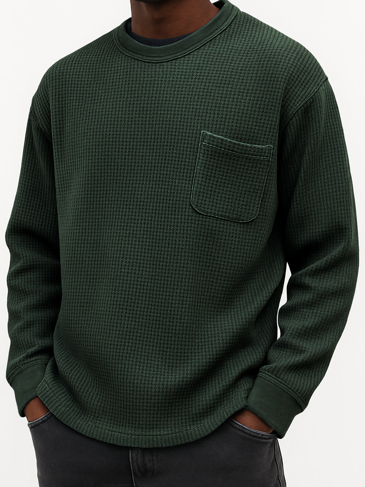 Men's Stylish Waffle Comfort Casual Pocket Everyday Sweatshirt