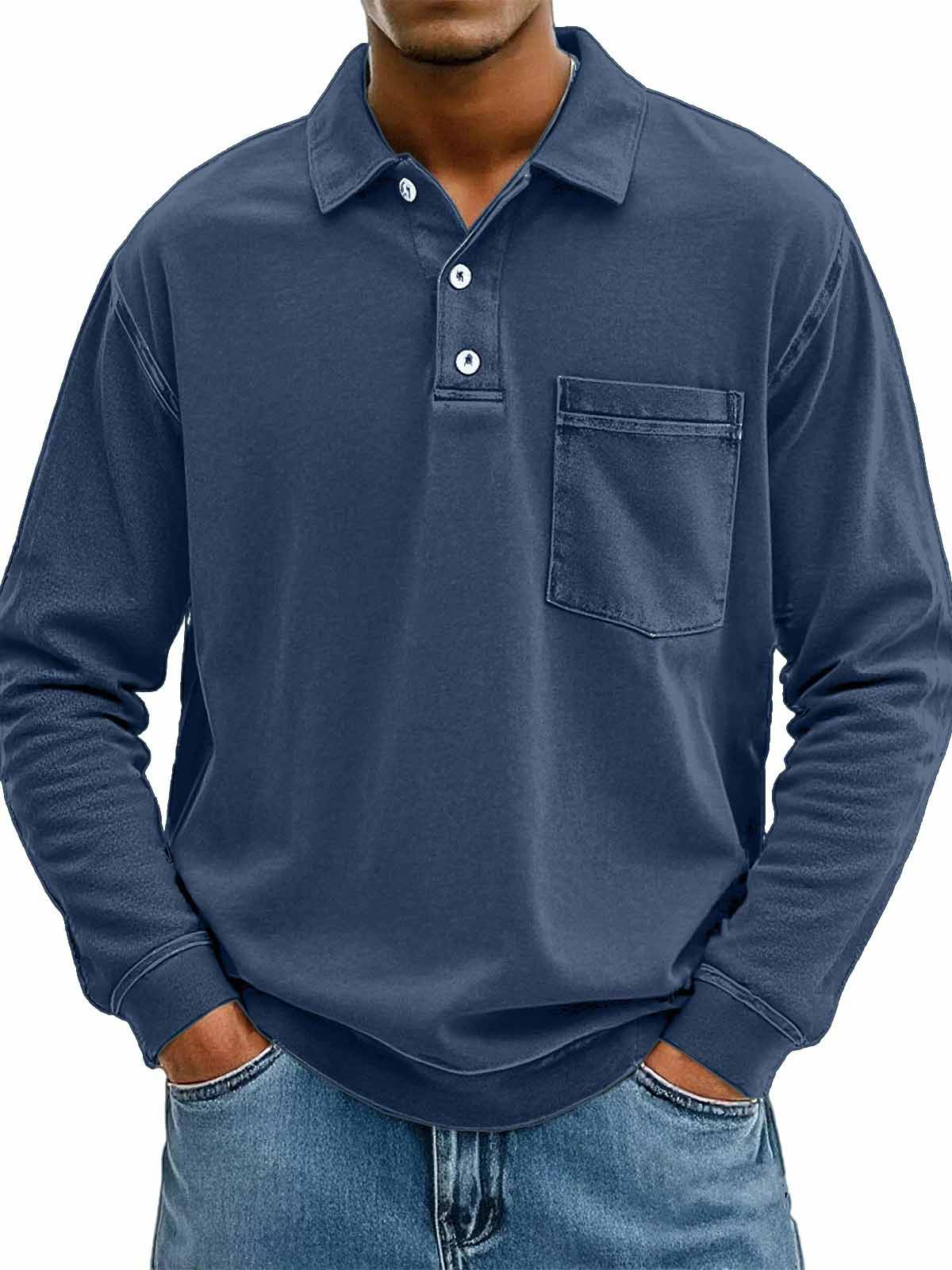 Men's Stylish Casual Vintage Lapel Long-sleeved Polo Shirt With Pockets