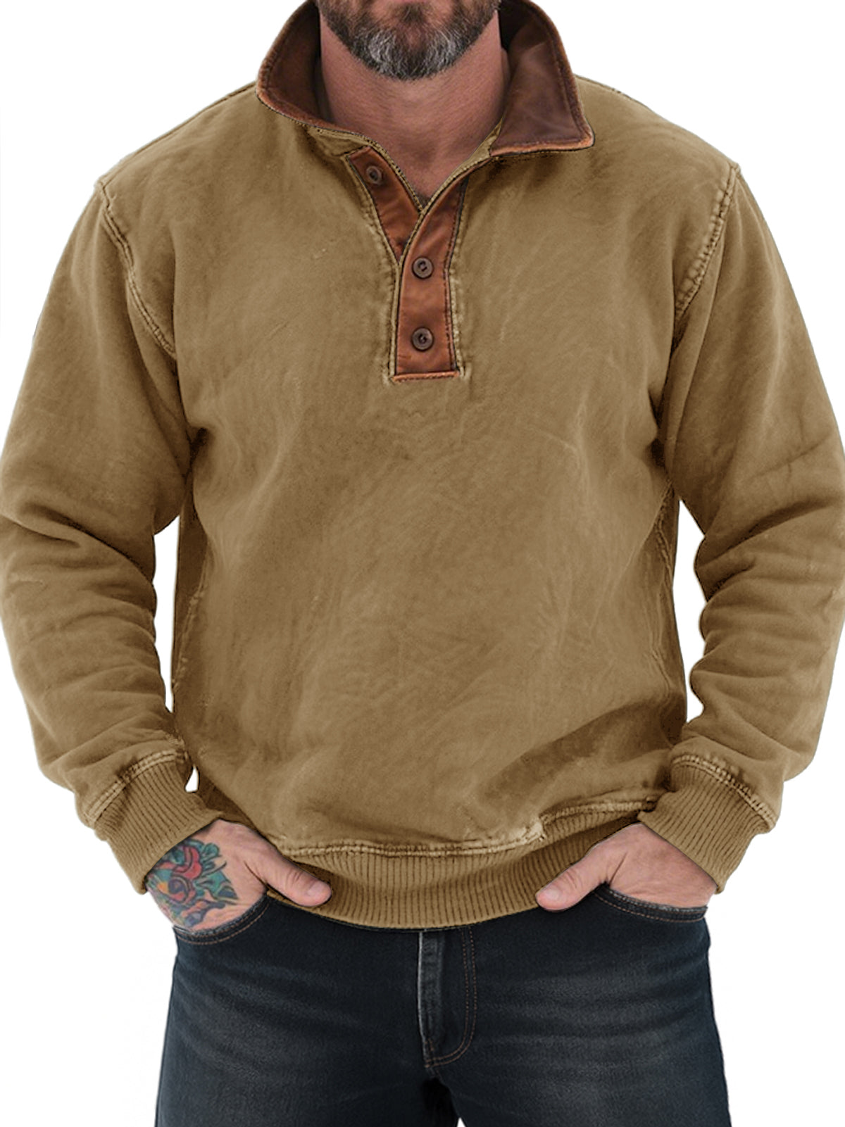 Men's Vintage Distressed Colorblock Lapel Casual Sweatshirt