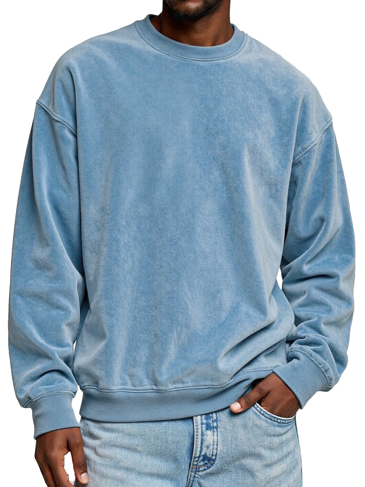 Men's Simple Solid Color Suede Round Neck Long-sleeved Sweatshirt