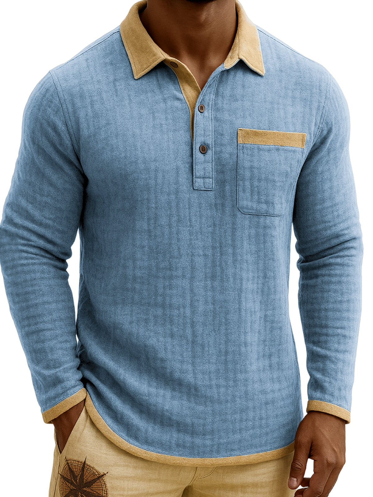 Men's Vintage Breathable Linen Contrast Color Polo Shirt