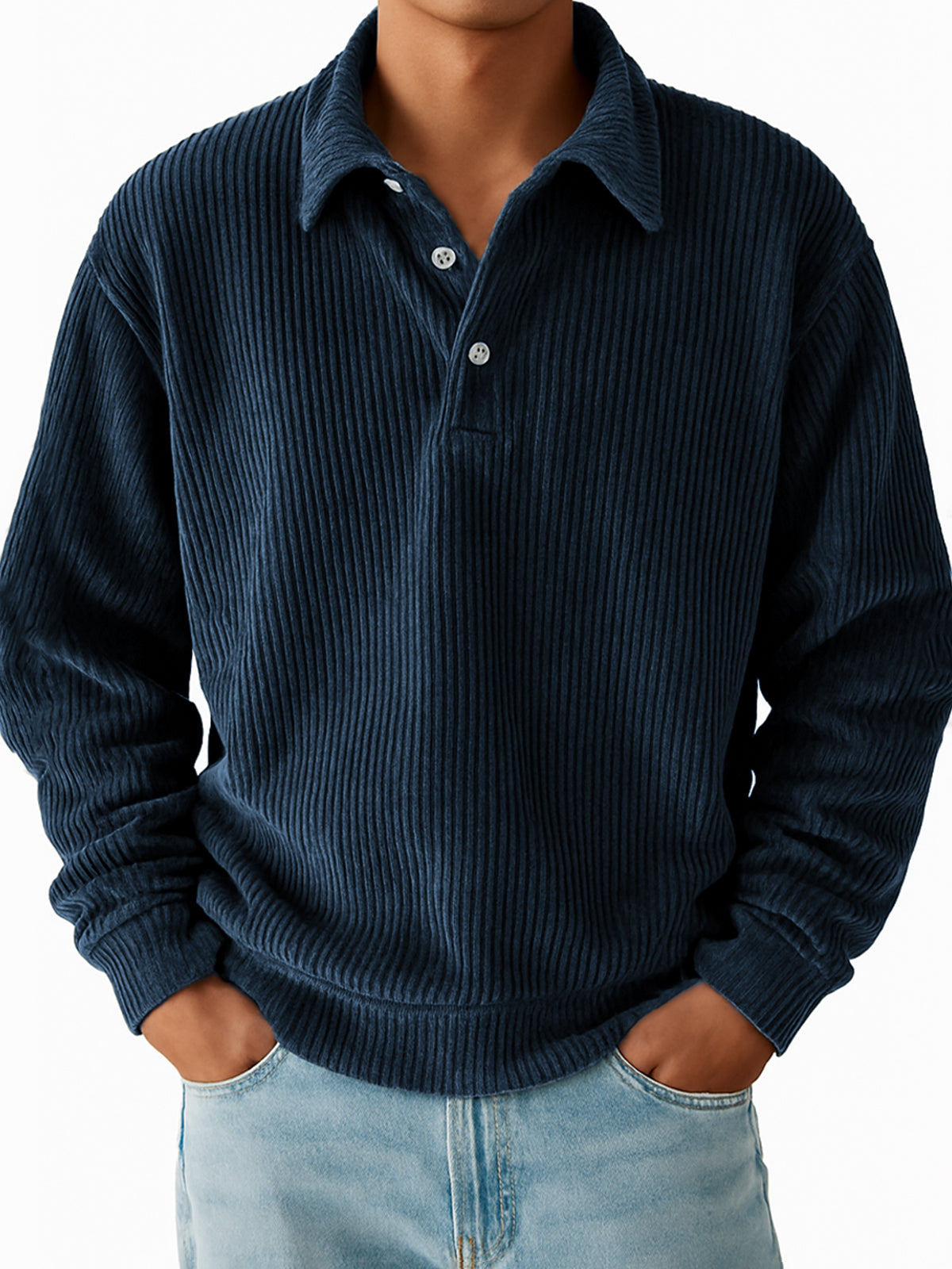 Men's Vintage Corduroy Pit Striped Casual Long Sleeve Polo Shirt