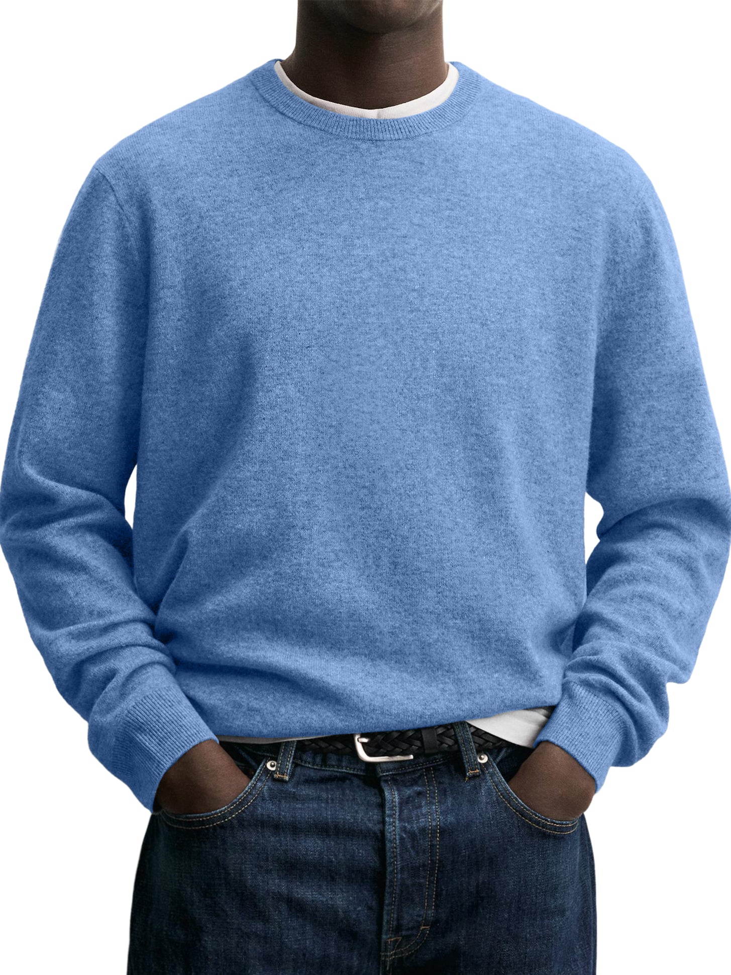 100% Wool Men's Crew Neck Comfortable Warm Knitted Base Layer Sweater