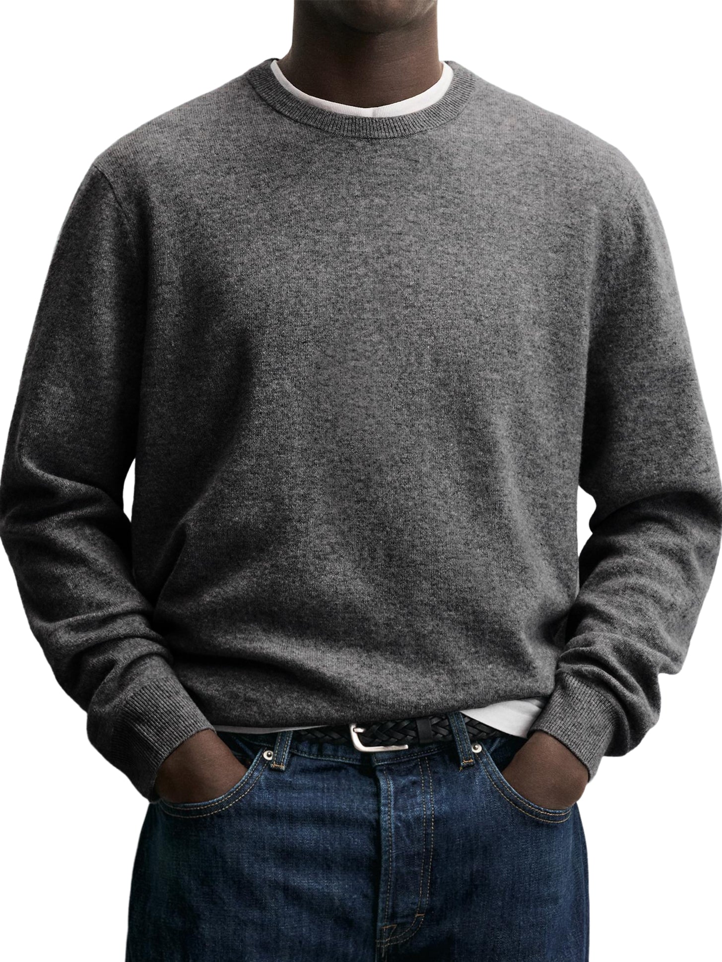 100% Wool Men's Crew Neck Comfortable Warm Knitted Base Layer Sweater