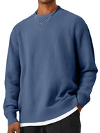 Men's Round Neck Waffle Patterned Loose Fitting Knit Sweater