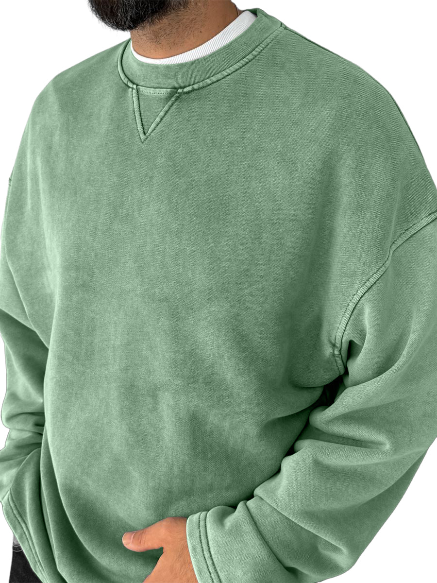 Men's Washed, Distressed, Vintage Casual Cotton Crew-neck Long-sleeved Sweatshirt